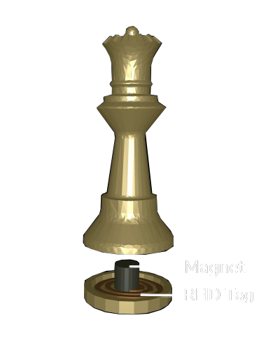 Chess piece with embedded magnet and RFID Tag inside.